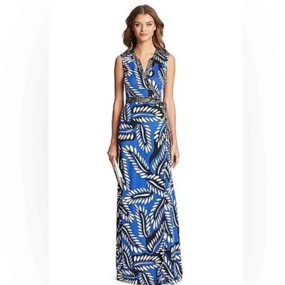 Diane Von Furstenberg DVF Maxi Dress Orchid Mix Print Full Wrap Silk